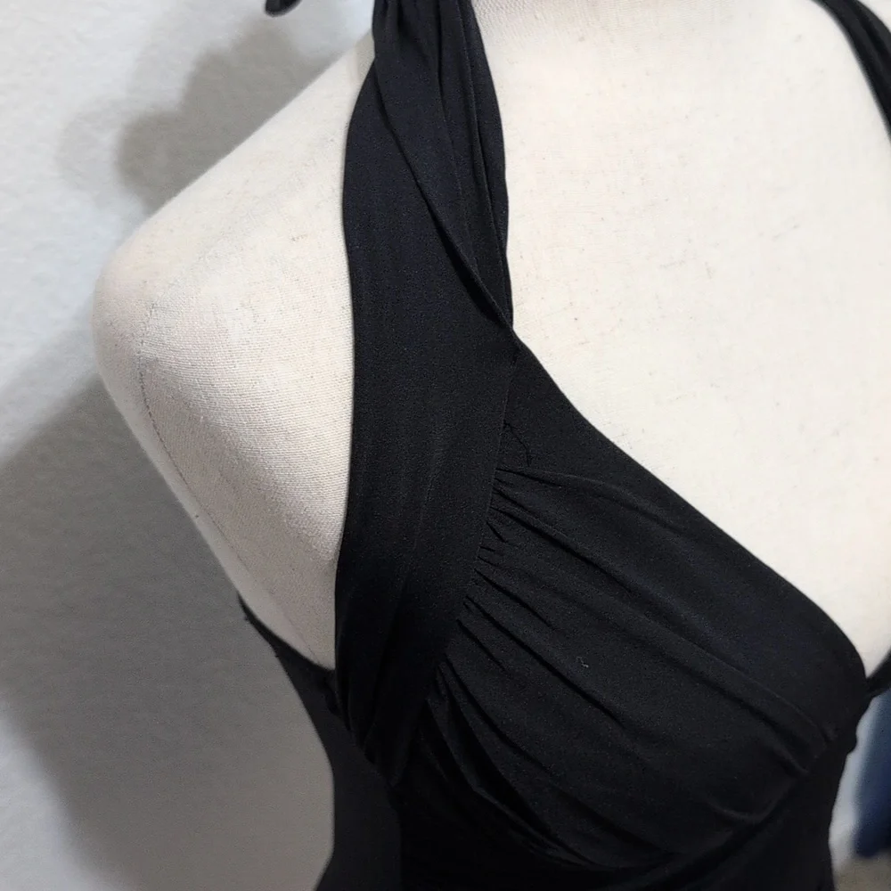 La Blanca Tankini Black Bathing Suit Top Ruched Halter Style Size 6 - Picture 4 of 12